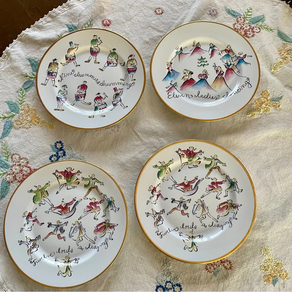 Vintage Rosanna Twelve Days of Christmas Dessert Plates. Made in Italy.